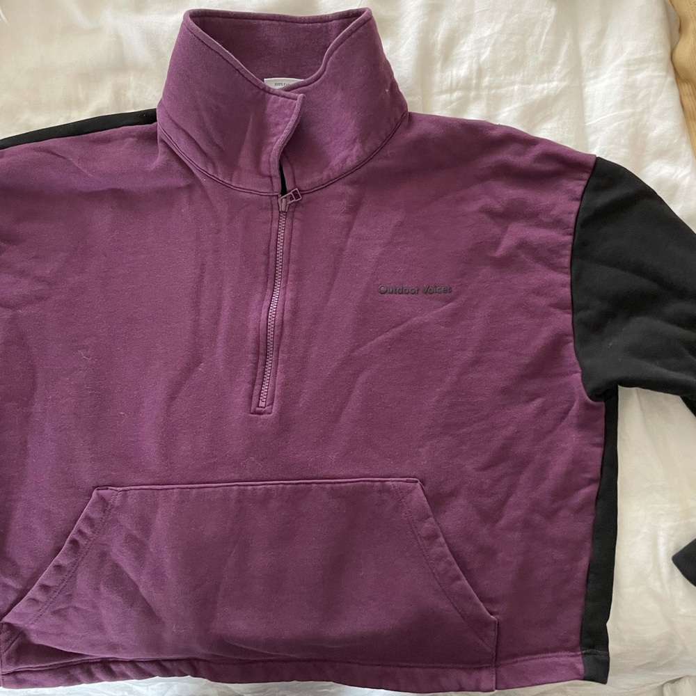 Outdoor Voices Plum and Black Half-Zip Sweatshirt